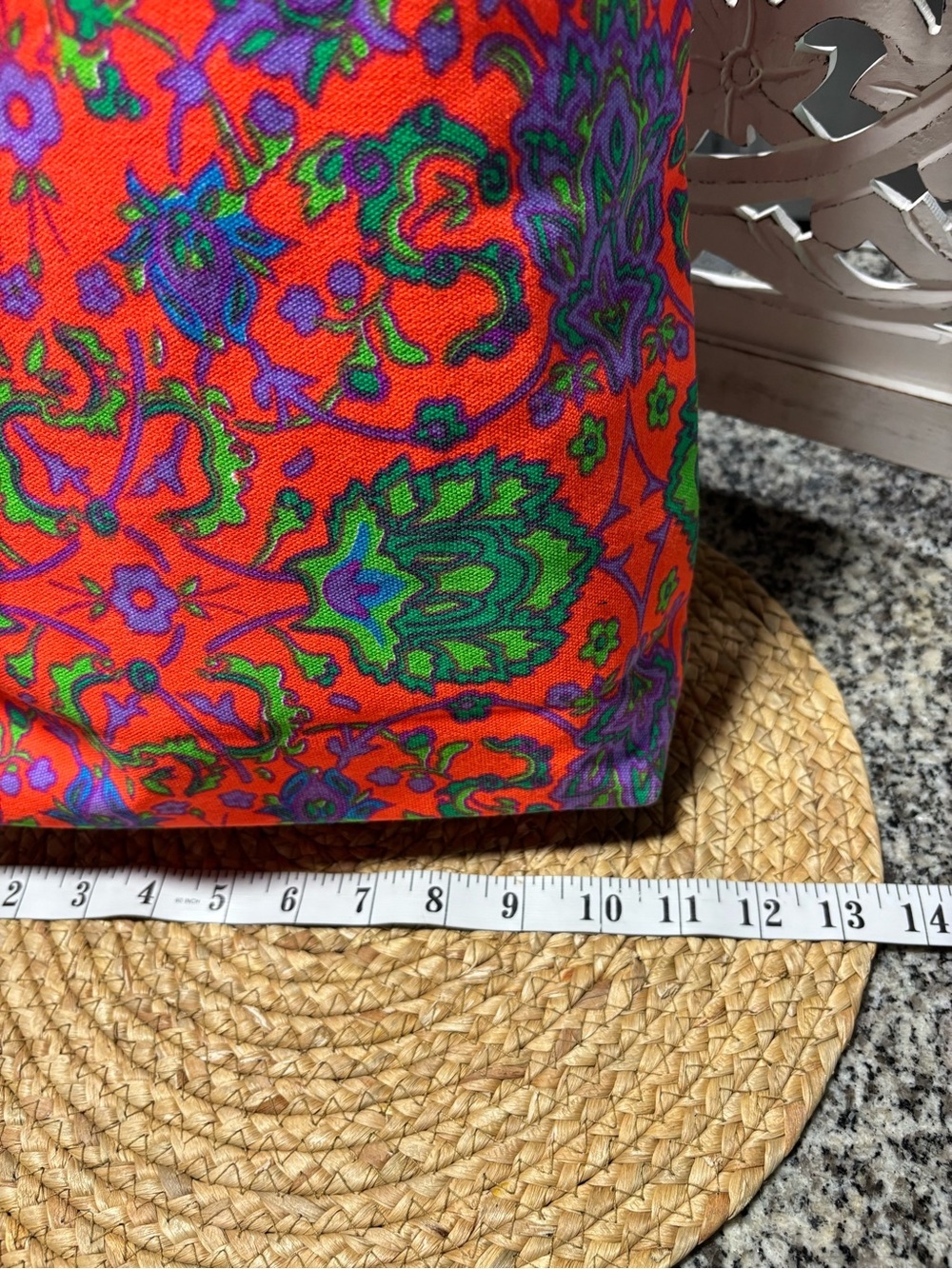 Colorful Floral Canvas Tote Bag with Leather Handles - Picture 5 of 11